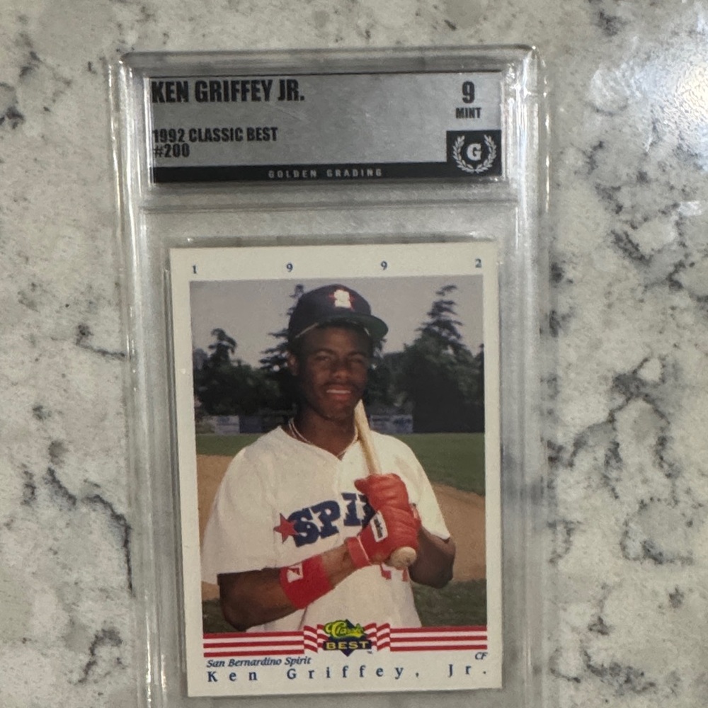 Classic Ken Griffey Jr. Baseball Card with Red and White Accents